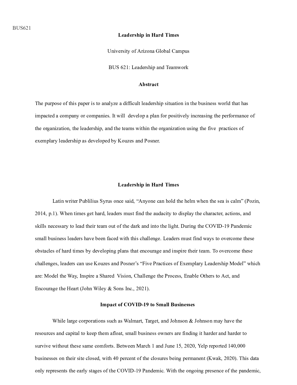 Preview image of BUS 621 Week 5 Assignment CH.docx document